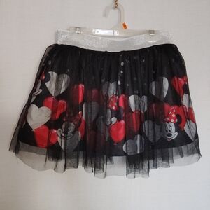 Disney Minnie Mouse Flare Skort Heart Balloons Black Tulle Girls Size 10/12 Larg